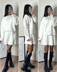 Sweater Skirt Sets For Women 2 Pieces Knit Casual Versatile Long Sleeve Pullover Elegant Solid High Waist Mini Skirt Outfit